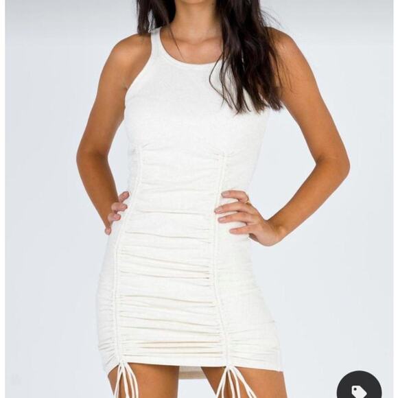 Princess Polly Dresses & Skirts - Princess Polly Ashlea Ruched Bodycon Cream Dress Size 4